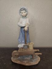 Lladro Nao Figurine Garden Girl #410 Wheelbarrow Shovel picture