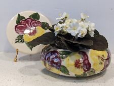 Pansy Flowers Porcelain Trinket Box Coquette Round Lid Hand Painted 7