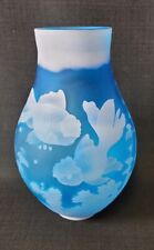 GALLE REPRODUCTION LIGHT BLUE FROSTED GLASS GOLDFISH VASE 12