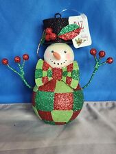 Raz Imports Glittered Snowman Ornament Red/Green New picture