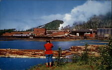 Alaska Pulp Mills logs floating ~ postcard  sku577 picture