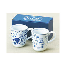 Peanuts Snoopy Indigo Arabesque Pair of Mugs in Box Made in Japan picture