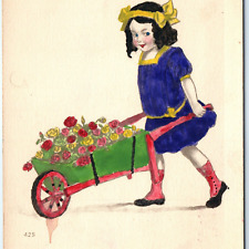c1910s Many Happy Returns Cute Hand Colored Girl w/ Barrel Flowers Postcard A67 picture