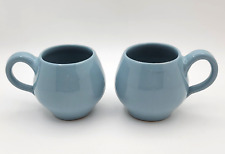 2-Vtg Bybee Pottery 10 oz  LIGHT BLUE BARREL COFFEE CUP MUGS Art Tea BB Nat.Flws picture