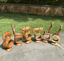 Vintage set 6 Hand Carved Wood Safari Animal Napkin Rings (+ 2 free) picture