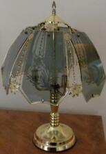 Beautiful Etched Glass Paneled Table Lamp – Touch Technology – VGC – WORKS GREAT picture