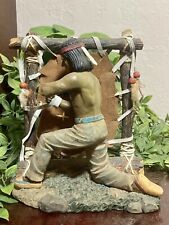 VTG Native American Man Painting on Cow Hide Hand Painted Resin  7” X 7” X 5” picture
