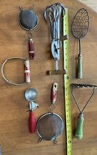 Lot of ( 8) Vintage Kitchen Tools Utensils Red/Green Wood Handles Farmhouse picture