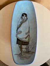 Vintage Blue Rena Paradis de Santa Fe Navajo Girl Hand Painted Signed Tray 13