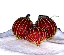 Large Red and Gold Christmas Ornament Balls Glitter Textured Gold Beads picture
