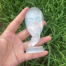 1pc  Natural handmade selenite thinking figure slice carving sculpture picture