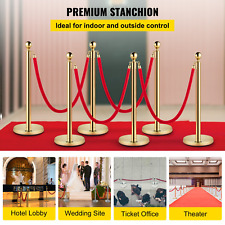 VEVOR 6 PCS Gold Stanchions Posts Stainless Steel Stanchion Queue Post Red Rope  picture
