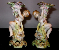 pair vntg porcelain cherub candle holders numbered 7133 gold trimmed picture