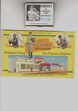Advertising Postcard and Matchbook - Joe Di Maggio's Restaurant San Francisco CA picture