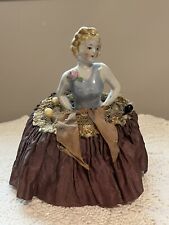 Vintage Victorian 1/2 Half Doll Pin Cushion Lady In Hoop Skirt picture