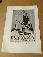 Vtg 1920 WW1 ART PRINT of WWI Events & People PRIZE WINNING WAR SAVINGS POSTER picture