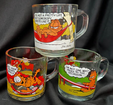 Vintage 1978-80 Garfield McDonald's Glass Coffee Mugs Cups, set of 3 Bright picture