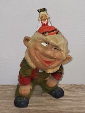 Vtg Henning Handcarved Wooden Troll  Norway Princess on His Head 9.5