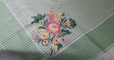 APRIL CORNELL  tablecloth Breakfast cloth embroidered  green white 51  1/2 x 53 picture