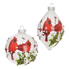 Raz Imports Red Cardinal Bird Christmas Glass Iced Ornaments Set of 2 picture