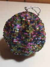 Vintage Multi Colored Glass Beaded Wire Wrapped Christmas Ornament 3” picture