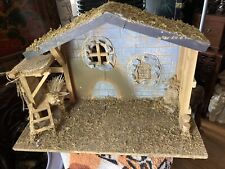 VTG Christmas Xmas Nativity Wooden With Moss And Burlap Stable Manger Only picture