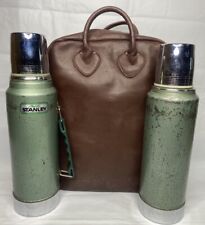 Vtg LL Bean Brown Leather Tote Bag Set W/ 2 Aladdin Stanley Vacuum Bottles *READ picture