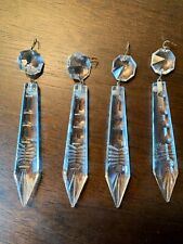 4 Antique Fancy Cut Clear Spike Crystal Prisms ~ Vintage replacement crystals ~ picture