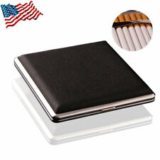PU Leather Cover Metal Cigarette Case Box Double Sided Clip for 20 Cigarette US picture