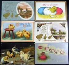 6 Old Used (1907-15) Easter Postcards featuring Baby Chickens, etc. picture