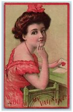 Valentine Postcard Pretty Woman With Letter Stratford Washington WA 1915 Antique picture