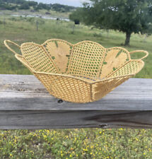 Vintage Woven Straw And Wire Bread Basket Paneled With Handles 11”x5” picture