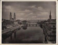 Photoglob, Switzerland, Zurich, overall view of the city and the Alps vintage ph picture