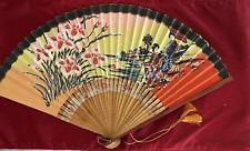 Vintage 1964 Japanese  Sensu Hand Painted Fan  Okinawa Japan Geisha picture