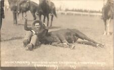 BULLDOGGING ROUNDUP real photo postcard rppc CHEYENNE WYOMING WY c1910 doubleday picture