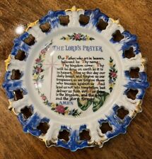 Vintage The Lords Prayer Collector Plate  Souvenir Japan Flowers Blue Gold 8.25” picture