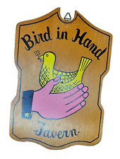 VTG  BIRD IN THE HAND picture wood Plaque Bar Sign Tavern retro Japan EUC MCM picture