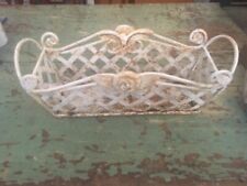 Vintage White Wrought Iron Flower Planter 16x6 Inches Chippy Paint Patina picture