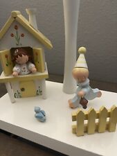 Vintage Wooden Table Lamp Little Girl And Boy Nursery Childs Light Cute Decor picture
