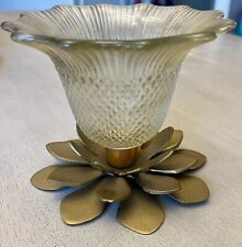 Vintage Solid Brass Floral Lotus Candleholder picture
