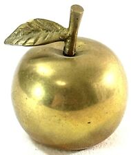 Vintage Brass Apple with Leaf Handle Table Bell Paperweight Decor 3” picture