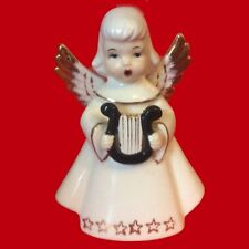 VINTAGE JAPAN ANGEL FIGURINE 1950’s WITH HARP SINGING MCM PORCELAIN GOLD ACCENTS picture