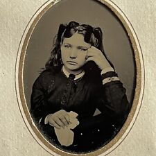 Antique Tintype Photograph Beautiful Young Woman Holding Handkerchief Mourning picture