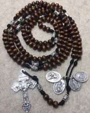 20 Decade Catholic Rosary- Wooden beads Rosary -4 Saint Medals - Handmade picture