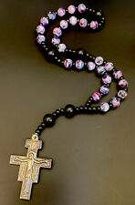 Vintage Catholic Purple Pink Painted Glass 4X7 Chaplet San Damiano Crucifix picture
