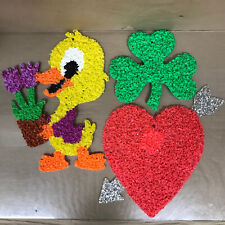 Vintage 1980's Melted Plastic Popcorn Wall Decor Heart Shamrock Easter Duck picture