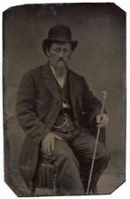Antique Tintype Image of Dapper Gent with Claw Topped Cane picture