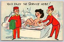 Vintage Postcard Humor Sexy Risque Naked Woman in Tub Men Washing Her Linen picture