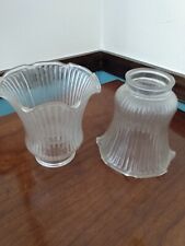 Pair Set 2 Vintage Glass Lampshades Fitter Shades Hurricane Lamp Bell Shapes picture