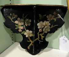 Antique Black Lacquer Papier Mache Dogwood Floral Wall Shelf Hand painted picture